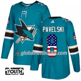 San Jose Sharks Hockeydrakt Joe Pavelski 8 2017-2018 USA Flag Fashion Teal Adidas Authentic - Barn